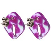 Clous d'oreilles losange évidé 16x14 mm acétate - Ecaille de tortue - Violet - Vert x2