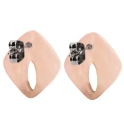 Clous d'oreilles losange évidé 16x14 mm acétate - Saumon marbré nacré x2