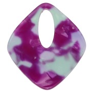 Pendentif losange évidé 28x25 mm en acétate - Ecaille de tortue - Violet - Vert x1