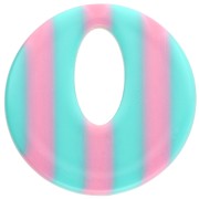Pendentif rond évidé 21 mm en acétate - Rayés Turquoise - Rose clair x1