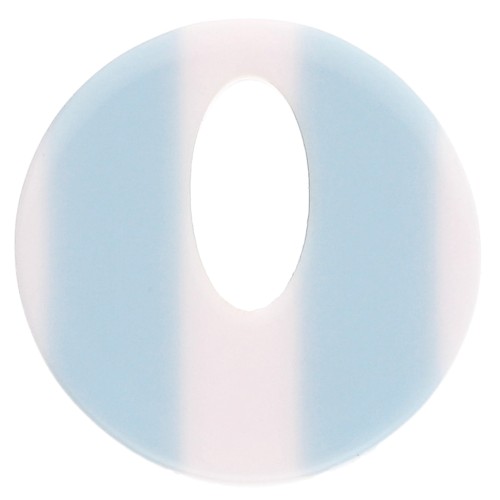 Pendentif rond évidé 21 mm en acétate - Rayés Blanc - Bleu ciel x1