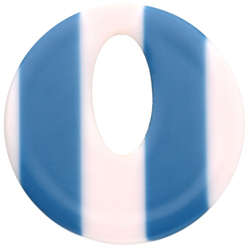 Pendentif rond évidé 21 mm en acétate - Rayés Blanc - Bleu foncé x1