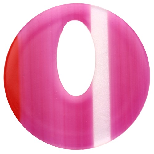 Pendentif rond évidé 21 mm en acétate - Rayés Fuschia - Rouge - Blanc x1
