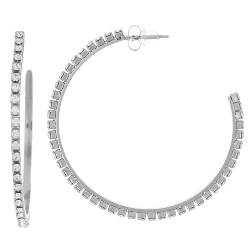 Cadeau - Créoles fines avec oxydes de zirconium 51 mm - Acier inoxydable 316L x2
