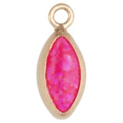 Breloque navette 9x4 mm cabochon imitation Hot Pink Opal Gold filled (or laminé)