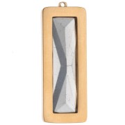 Pendentifs rectangle 35x13 mm avec cabochon verre - Acier inox 304L Doré - Crystal x2