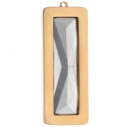 Pendentifs rectangle 35x13 mm avec cabochon verre - Acier inox 304L Doré - Crystal x2