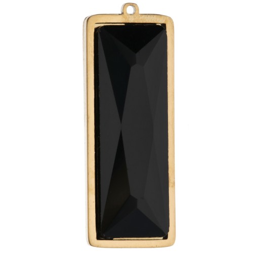 Pendentifs rectangle 35x13 mm avec cabochon verre - Acier inox Doré 304L - Noir x2