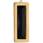 Pendentifs rectangle 35x13 mm avec cabochon verre - Acier inox Doré 304L - Noir x2