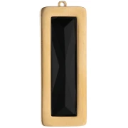 Pendentifs rectangle 35x13 mm avec cabochon verre - Acier inox Doré 304L - Noir x2