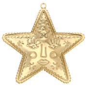 Pendentif étoile 29x28.5 mm - motif visage - Acier Inoxydable 304 Doré x1