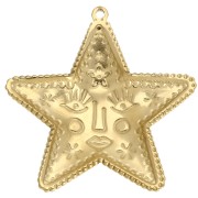 Pendentif étoile 44.5x43.5 mm - motif visage - Acier Inoxydable 304 Doré x1
