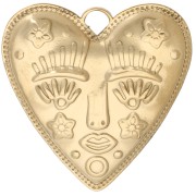 Pendentif coeur 30x28.5 mm - motif visage - Acier Inoxydable 304 Doré x1