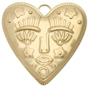 Pendentif coeur 46.5x45 mm - motif visage - Acier Inoxydable 304 Doré x1|raw }}