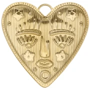 Pendentif coeur 46.5x45 mm - motif visage - Acier Inoxydable 304 Doré x1