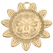 Pendentif soleil 30x29.5 mm - motif visage - Acier Inoxydable 304 Doré x1|raw }}