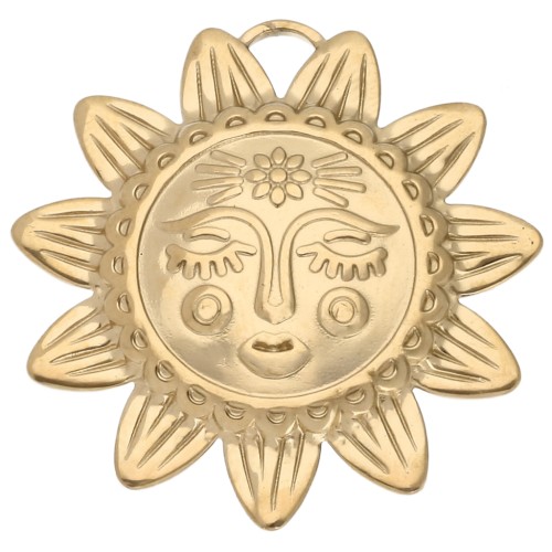 Pendentif soleil 30x29.5 mm - motif visage - Acier Inoxydable 304 Doré x1