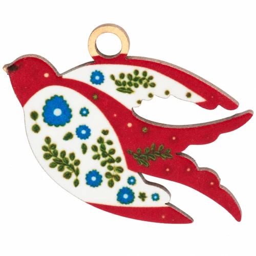 Pendentif oiseau 14x21mm impression UV - Fleur - Acier inox 304 Doré - Multicolore
