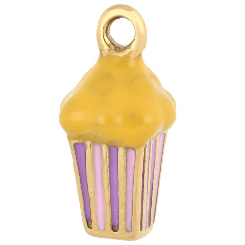 Breloque popcorn 15.5x8 mm avec résine époxy - Acier Inox 304 Doré - Jaune x1