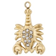 Breloque homard 19x12 mm avec strass - Acier inoxydable Doré 304 - Crystal x1|raw }}