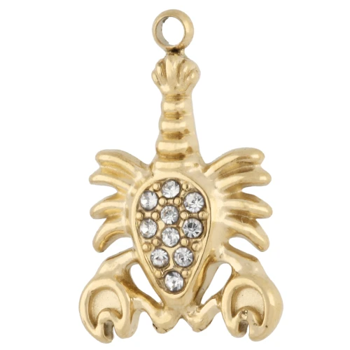 Breloque homard 19x12 mm avec strass - Acier inoxydable Doré 304 - Crystal x1