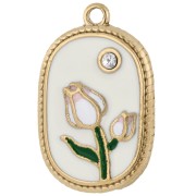 Pendentif cadre 23.5x15 m motif fleur - résine époxy - Acier Inox 304 Doré x 1