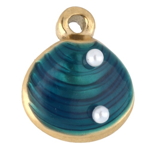 Breloque coquillage 11x10 mm avec résine époxy - Acier inoxydable Doré 304 - Bleu
