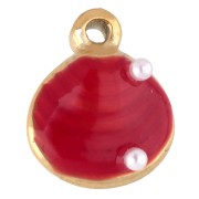 Breloque coquillage 11x10 mm avec résine époxy - Acier inoxydable Doré 304 - Rouge