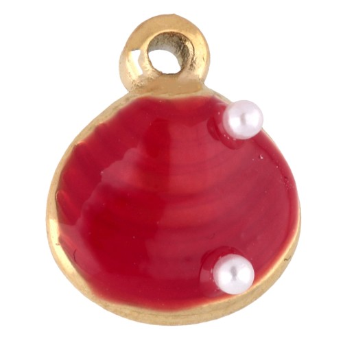 Breloque coquillage 11x10 mm avec résine époxy - Acier inoxydable Doré 304 - Rouge
