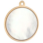 Breloque ronde 14 mm avec nacre et oxydes de zirconium - Acier inox 304 Doré x1