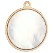 Breloque ronde 14 mm avec nacre et oxydes de zirconium - Acier inox 304 Doré x1