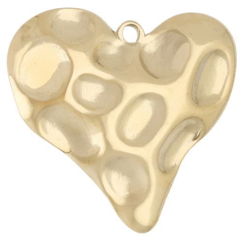 Pendentif cœur martelé 31.5x34 mm - Acier inoxydable 304 Doré x 1