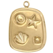 Pendentif rectangle 23.5x17.5 mm - motifs marin - Acier inox Doré 304 - Blanc x1