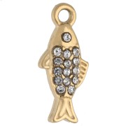 Breloque poisson 14x6 mm avec strass - Acier inoxydable Doré 304 - Crystal x1