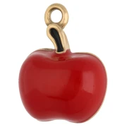 Breloque demi pomme 16x12.2 mm résine époxy - Acier Inox 304 Doré - Rouge x1