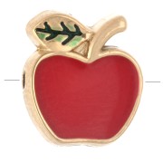 Perle pomme 10x8.5 mm avec résine époxy - Acier inoxydable 304 Doré - Rouge x1
