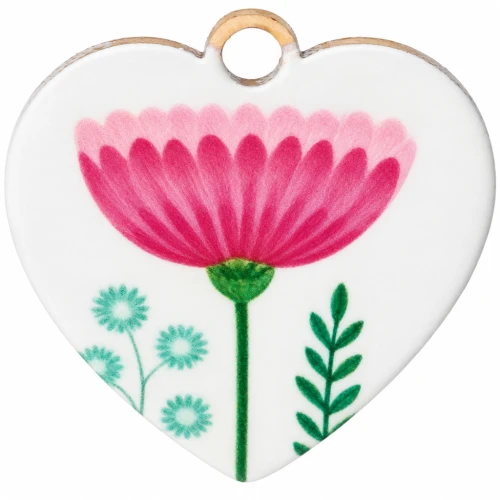 Breloque coeur 15.5 mm impression UV - Fleur - Acier inox 304 Doré - Blanc - Rose