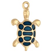Pendentif tortue 21x13.5 mm avec résine époxy - Acier inoxydable 304 Doré - Bleu|raw }}