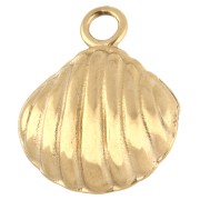 Breloque coquillage 17.5x15 mm avec perle nacre - Acier inox 304 Doré - Blanc