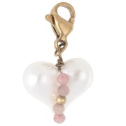 Breloque charms coeur ABS et perles avec fermoir - Acier inox 304 Doré - Blanc x1