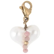Breloque charms coeur ABS et perles avec fermoir - Acier inox 304 Doré - Blanc x1