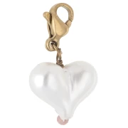 Breloque charms coeur ABS et perles avec fermoir - Acier inox 304 Doré - Blanc x1
