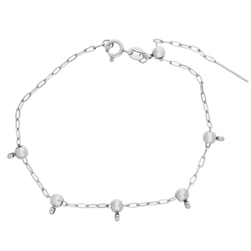 Bracelet maille Forçat 1.6 mm avec 5 perles stoppeur 4 mm - Acier inox 304 x20cm