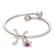 Bague réglable signe du zodiaque Poisson et CZ - Acier inox 304L - Rose x1
