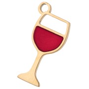 Breloque verre de vin 15.8x8 mm résine époxy - Acier Inox 304 Doré - Rouge x1
