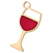 Breloque verre de vin 15.8x8 mm résine époxy - Acier Inox 304 Doré - Rouge x1