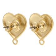 Clous d'oreilles coeurs 19.5x17mm avec résine époxy - Doré à l'or fin - Rouge x2