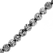 Perles Rondes galvanisées 9 mm en Pierre de Lave - Argenté vieilli x38cm