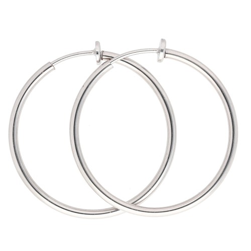 Créoles clips - Pour oreilles non percées 35 mm - Argenté x2