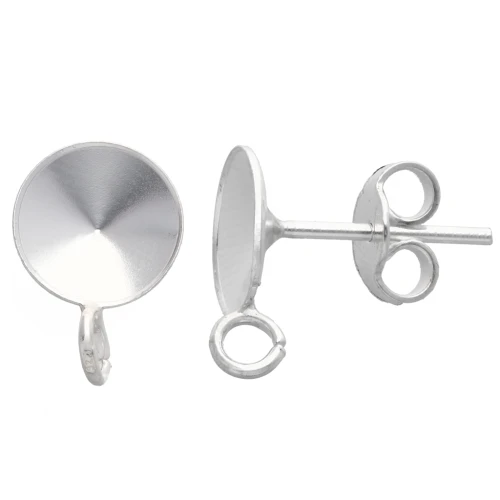 Clous d'oreilles porte-cabochon Rivoli 1122 8mm avec anneau ouvert - Argent 925 x2